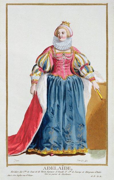 阿德莱德，来自&39;Receuil des Estampes，代表Ranges和Dignites，遵循所有现有国家的服装&39;，1780年出版（手工彩色雕刻） 作者 Pierre Duflos